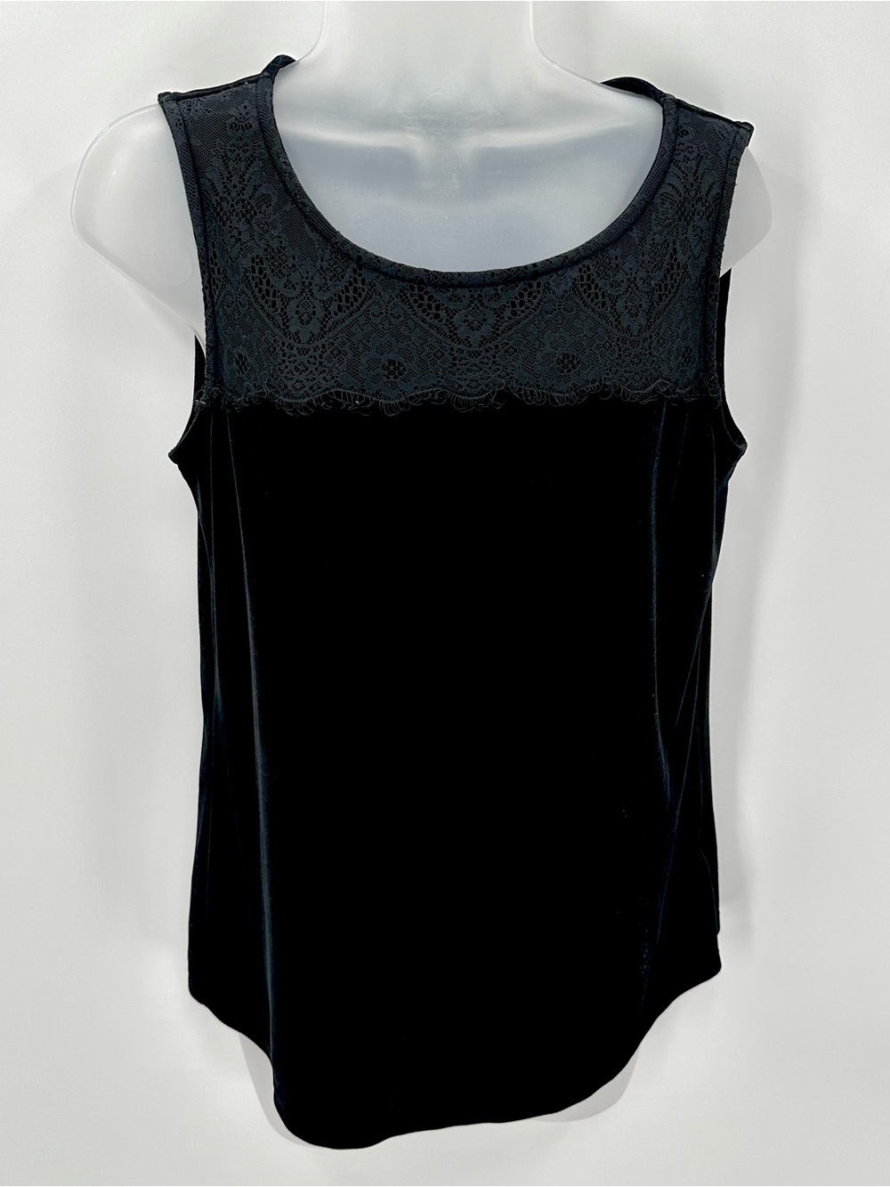 GEORGE Velvet Shell Tank Womens S 4-6 Black Lace Yoke Sleeveless Whimisgoth Top